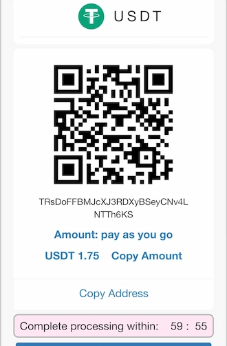 Step 3: Get the QR code and scan it to your ryptocurrency wallets.