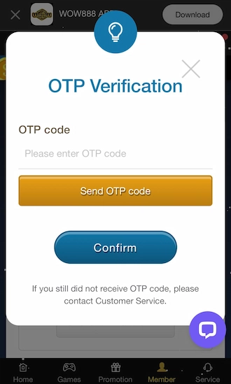 Step 1: Verify the account via OTP.